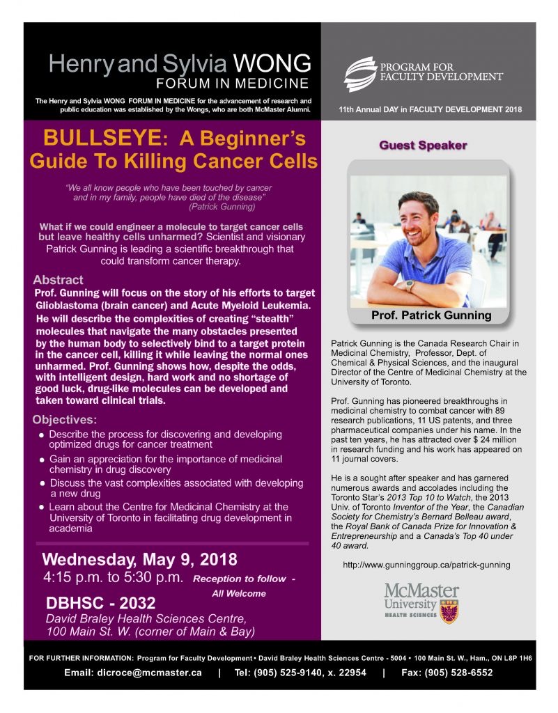 Flyer for the 2018 Wong Forum in Medicine, entitled Bullseye: A Beginner's Guide to Killing Cancer Cells